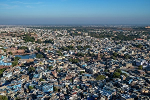 Hues Prints: View over the Blue City from Mehrangarh Fort, Jodhpur, Rajasthan, India