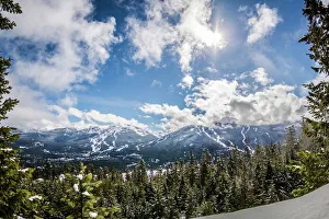Traditionally American Gallery: View of blue skies over Whistler Blackcomb from Sprout Mountain, British Columbia