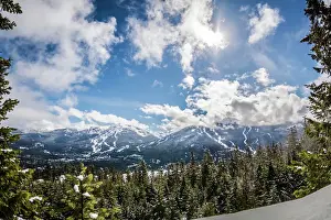 Typically American Prints: View of blue skies over Whistler Blackcomb from Sprout Mountain, British Columbia