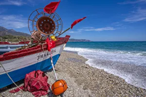 Costa Del Sol Prints: View of boat on Playa de Burriana beach in Nerja