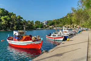 Gaios Prints: View of boats in the harbour in Gaios Town