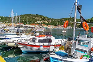 Local Life Prints: View of boats in the harbour in Gaios Town