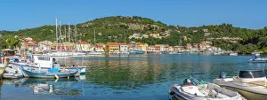 Cruising Prints: View of boats in the harbour in Gaios Town