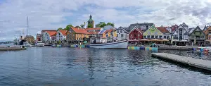 View of boats in harbour and Stavanger skyline during daytime, Stavanger, Norway