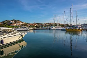 View of boats in Marina di Porto Rotondo, Porto Rotondo, Sardinia, Italy, Mediterranean, Europe