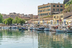 Vessel Prints: View of boats the Old Port Marina, Corfu, Ionian Sea, Greek Islands, Greece, Europe