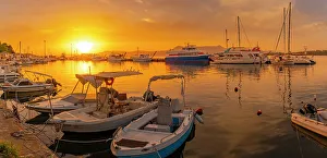 Hobby Prints: View of boats in Old Port Marina at sunset