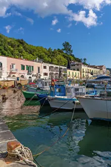 Outdoor Dining Prints: View of boats and restaurants in Porto d'Ischia (Port of Ischia)