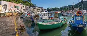 Outdoor Dining Prints: View of boats and restaurants in Porto d'Ischia (Port of Ischia)