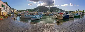 Coastal Views Prints: View of boats and restaurants in Porto d'Ischia (Port of Ischia)