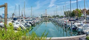 Ferris Wheel Prints: View of boats in Rimini marina, Rimini, Emilia-Romagna, Italy, Europe