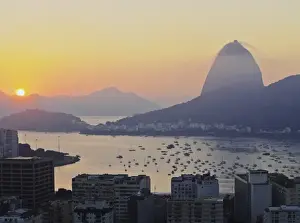 Botafogo Prints: View over Botafogo Neighbourhood towards the Sugarloaf Mountain at sunrise, Rio de Janeiro