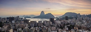 Typically Brazilian Prints: View over Botafogo towards the Sugarloaf Mountain at dawn, Rio de Janeiro, Brazil