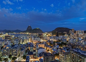 Typically Brazilian Prints: View over Botafogo towards the Sugarloaf Mountain at twilight, Rio de Janeiro, Brazil