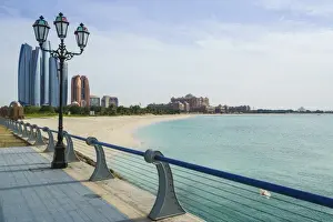 Persian Gulf Prints: View from the Breakwater towards Etihad Towers and Emirates Palace Hotel and beach