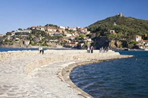 Collioure Prints: A view of a breakwater in the harbour at Collioure