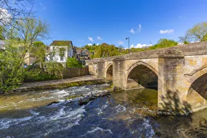 Matlock Prints: View of bridge over the Derwent River in Matlock Town, Derbyshire, England