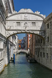 View of Bridge of Sighs from Riva Degli Schiavoni, Venice, UNESCO World Heritage Site