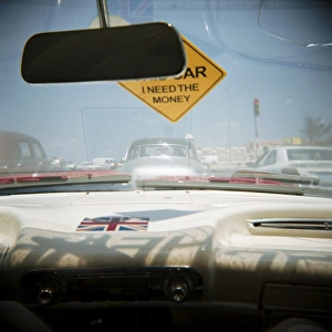 Looking Glass Prints: View through broken windscreen of taxi, Havana, Cuba, West Indies, Central America