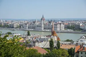 Budapest Prints: View of Budapest, River Danube and Parliament Buildings from Castle Hill