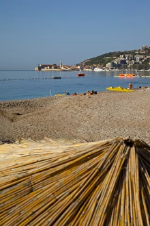 Budva Prints: View of Budva Old Town and Beach, Budva Bay, Montenegro, Europe