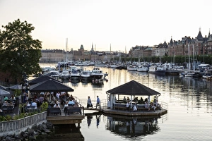 Commercial Building Prints: View over the buildings and boats along Strandvagen street