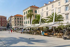 View of buildings and cafes on the Promenade, Split, Dalmatian Coast, Croatia, Europe