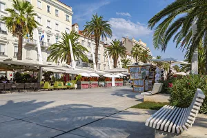 Pavements Prints: View of buildings and cafes on the Promenade, Split, Dalmatian Coast, Croatia, Europe