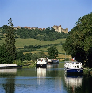 Chateauneuf Prints: View along the Burgundy Canal to the Chateau, Chateauneuf, Burgundy, France, Europe