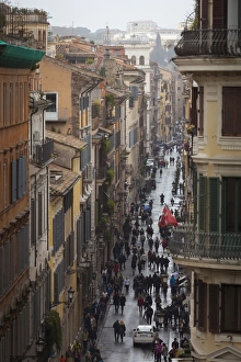Narrow Street Prints: A view down a busy street, Rome, Lazio, Italy, Europe