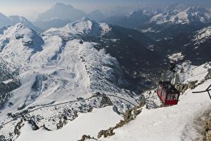 Overhead Cable Car Prints: View of Cable Car station, looking down from the summit of Lagazuoi