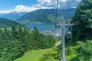 Ride Prints: View of cable car from Zell am See to Mittelstation on a sunny day