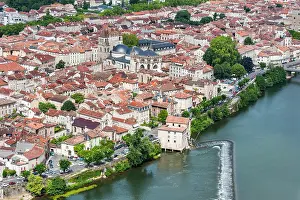 Roofs Prints: View of Cahors city from Mont Saint Cyr viewpoint in Lot department in region of Midi-Pyrenees in southwest France