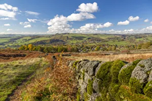 View of Calver from Curbar Edge during autumn, Derbyshire, Peak District National Park