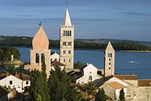 View over campaniles of old town, Rab Town, Rab Island, Kvarner Gulf, Croatia, Adriatic, Europe