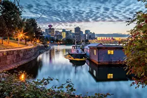 Canadian Culture Prints: View of Canada Place and Vancouver Lookout Tower at sunset from CRAB Park, Vancouver