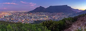 Signal Hill Prints: View of Cape Town and Table Mountain from Signal Hill at dusk