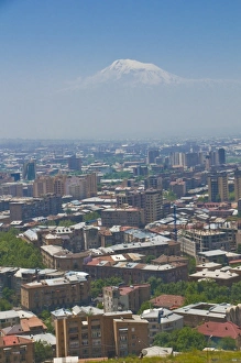 View From Above Prints: View over the capital city, Yerevan, with Mount Ararat in the distance