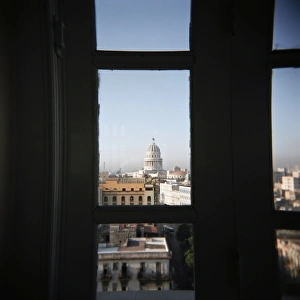 Capitolio Prints: View of the Capitolio from the restaurant window of the Hotel Seville, Havana