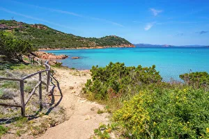 View of Capo Coda Cavallo beach from elevated position, Sardinia, Italy, Mediterranean, Europe