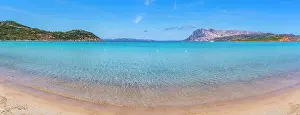 View of Capo Coda Cavallo beach and Isola di Tavolara in the background, Sardinia, Italy, Mediterranean, Europe