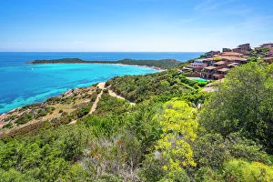 View of Capo Coda Cavallo from elevated position, Sardinia, Italy, Mediterranean, Europe