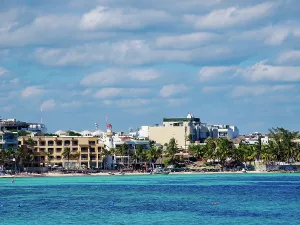 Quintana Prints: View over Caribbean Sea towards Playa del Carmen, Quintana Roo State, Mexico