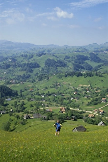 Romanian Prints: View over Carpathian village of Magura, Transylvania, Romania, Europe