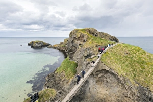 View of the Carrick a Rede Rope Bridge, Ballintoy, Ballycastle, County Antrim, Ulster