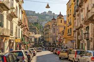 Sidewalk Prints: View of Castel Sant'Elmo and architecture on Via Montesanto