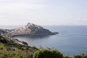 Sardinia Prints: View of Castelsardo in background and the coast of Sardinia, Italy, Mediterranean, Europe