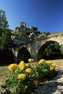 Aveyron Prints: View to castle and bridge over the Aveyron River, Belcastel, Aveyron, Midi-Pyrenees