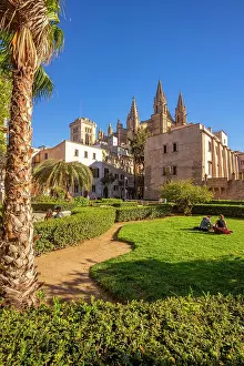 Manicured Prints: View of Cathedral-Basilica de Santa Maria de Mallorca from Seo Garden