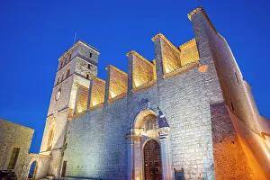Clock Towers Prints: View of Cathedral in Dalt Vila district at dusk